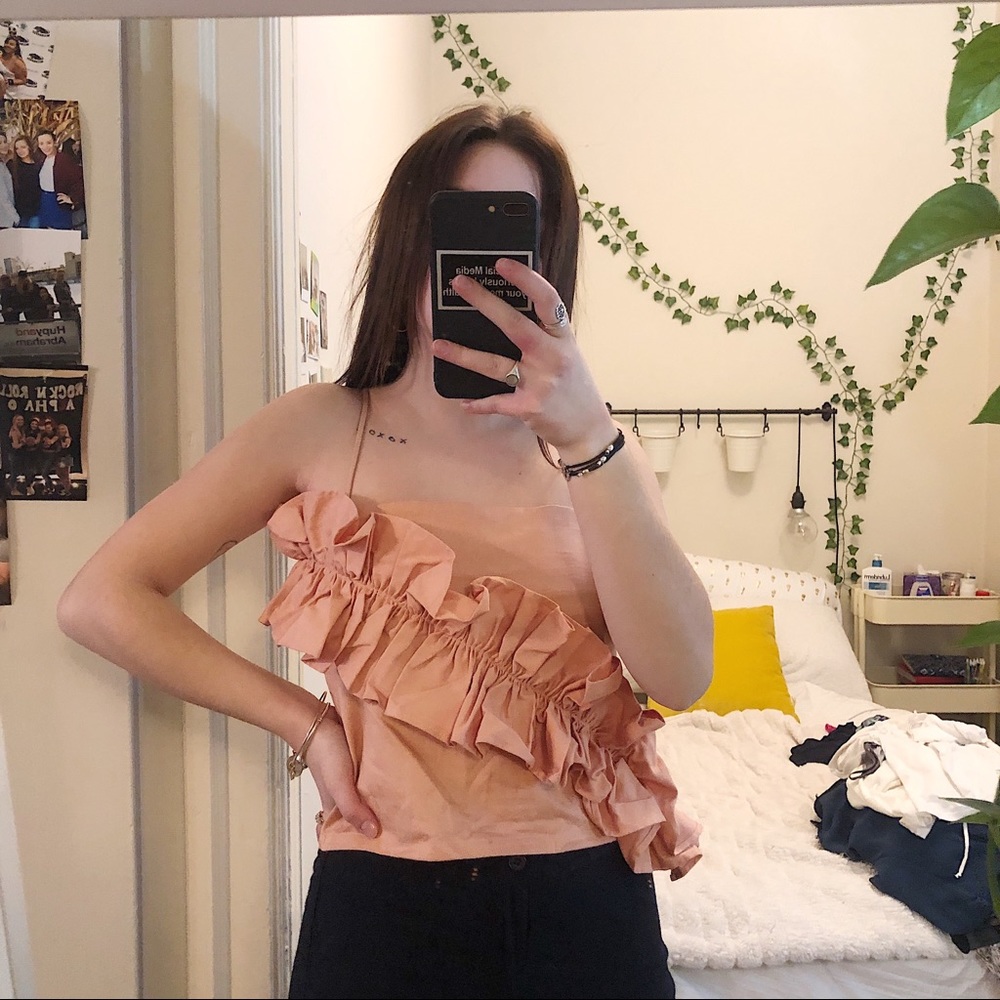 Urban Outfitters Peach Ruffle One-Shoulder Tank Top